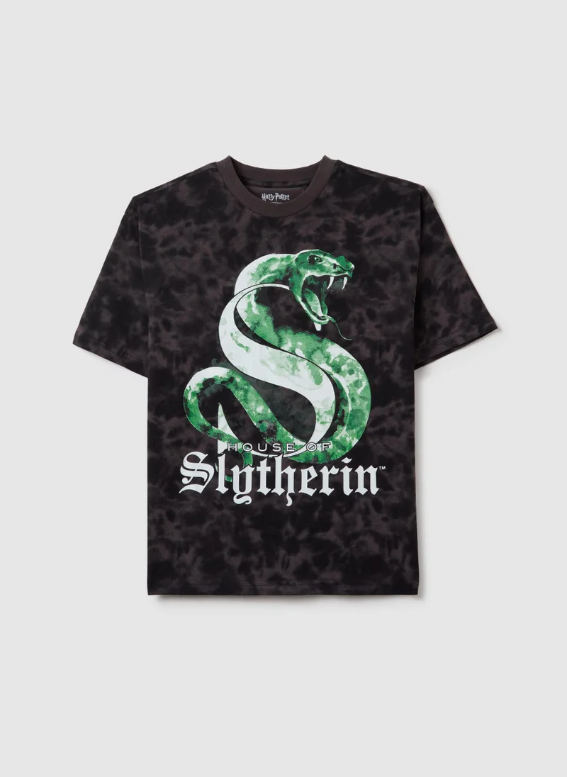او في اس Tie-Dye Cotton T-Shirt With Harry Potter Print