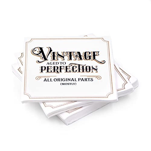 Kitschy Collective 30 Pk, "Vintage - Aged to Perfection" Retro Cocktail 3-Ply Paper Party Napkins for Birthday and Retirement Parties - Image 1