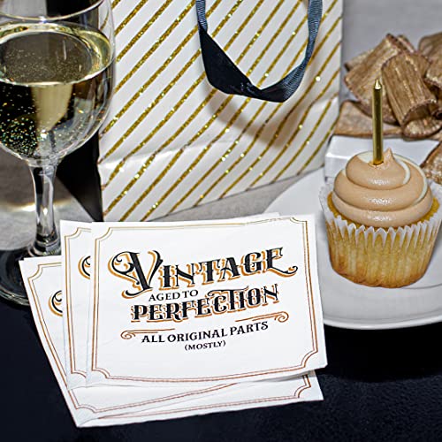 Kitschy Collective 30 Pk, "Vintage - Aged to Perfection" Retro Cocktail 3-Ply Paper Party Napkins for Birthday and Retirement Parties - Image 4