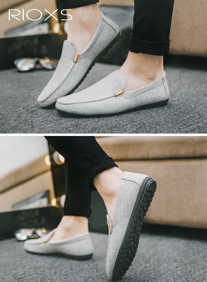RIOXS Men's Slip-ons Loafers, Classic Formal Casual Flat Loafers, Breathable Driving Shoes, Lightweight Outdoor Boat Shoes, Non-slip Walking Shoes, Mens Comfy Loafers for Office, Fashion Penny Shoes, Simple Flats Matched with Different Outfits, Grey - Image 3