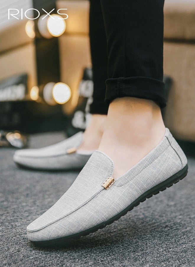 RIOXS Men's Slip-ons Loafers, Classic Formal Casual Flat Loafers, Breathable Driving Shoes, Lightweight Outdoor Boat Shoes, Non-slip Walking Shoes, Mens Comfy Loafers for Office, Fashion Penny Shoes, Simple Flats Matched with Different Outfits, Grey - Image 1