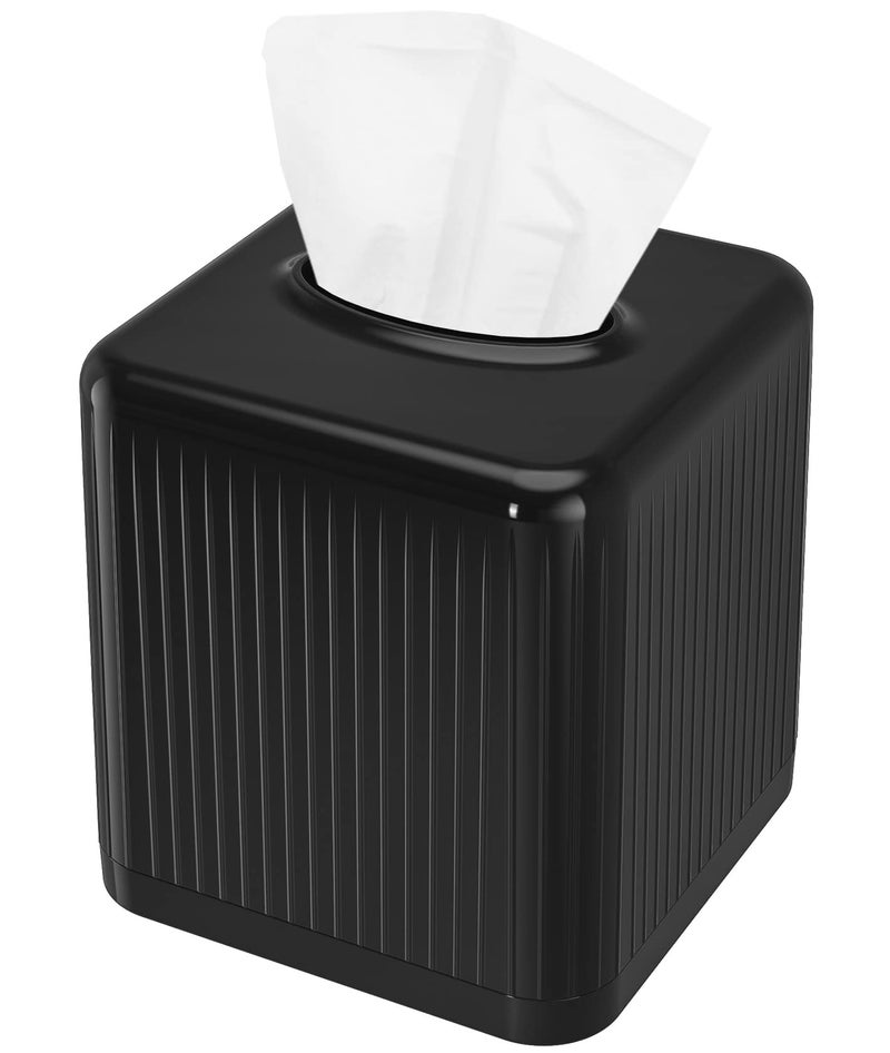 Livelab حامل علبة مناديل بلاستيكية مربعة من ليفلاب مع قاعدة - غطاء مناديل زخرفي حديث للحمام، طاولة المعيشة، غرفة النوم، المكتب - أسود