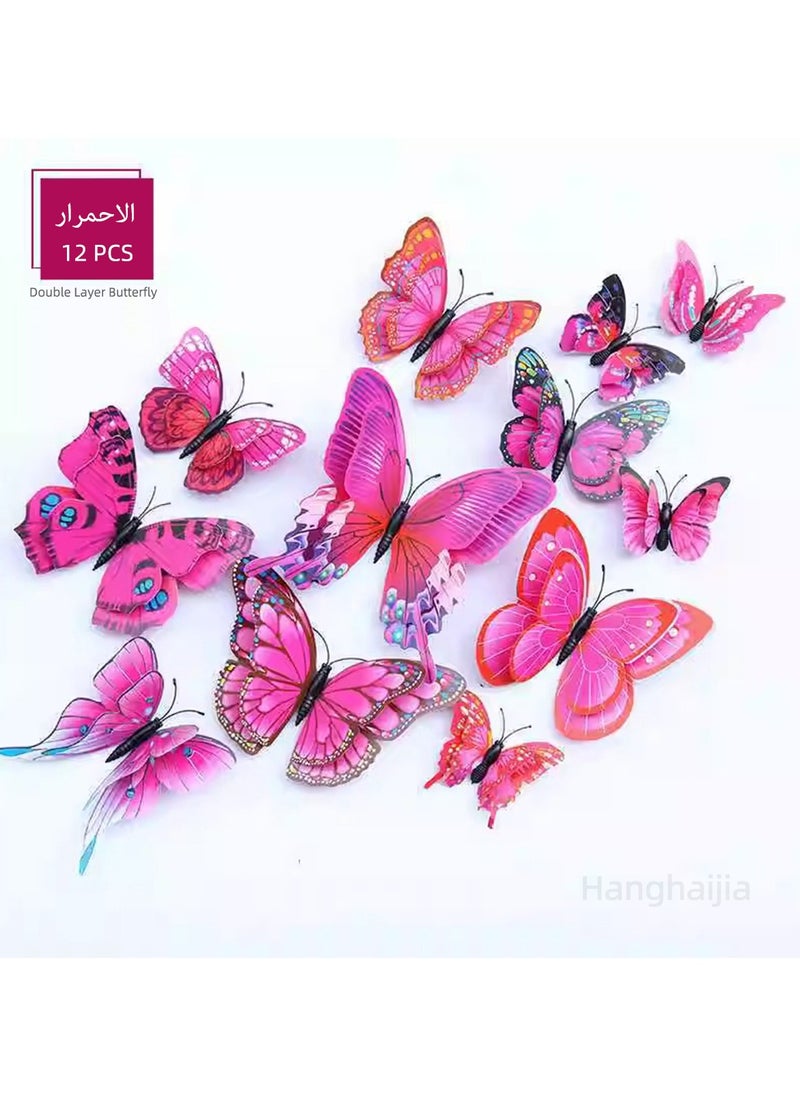 Hanghaijia 12 PCS 3D stereo simulation double layer butterfly living room wall scene decoration wall stickers bedroom room kindergarten creative refrigerator stickers  - Image 1