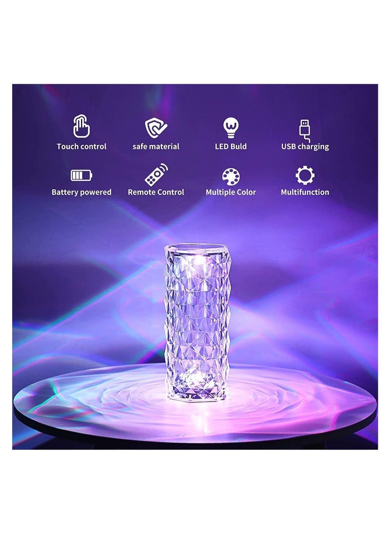 ELTRAZONE Crystal Diamond 3D Rose Table Lamp, LED 16 Color changing Night Light with Remote and Touch Control, Built-in Battery USB Rechargeable Desk Lamp - Image 3