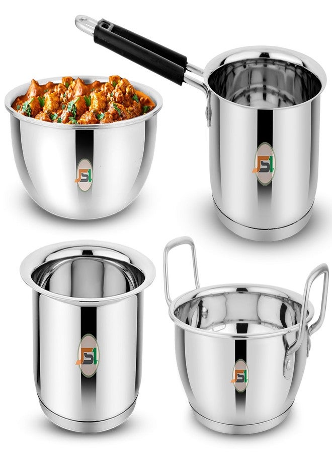 JSI Stainless Steel Triply Base Kadhai Tasla Saucepan Tope Cookware Set of 4 Pieces, Silver (2000ml, 1500ml, 1600ml & 1600ml) Highly Durable Induction Bottom Cookware for Kitchen - Food Safe - Image 1