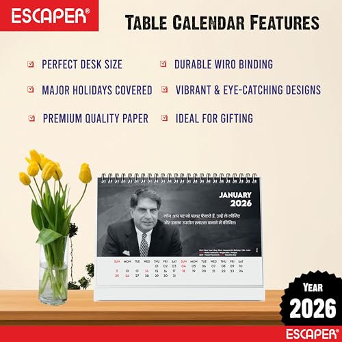ESCAPER Inspirational 2026 Desk Calendar – Motivational Table Calendar Featuring International Famous Personalities, New Year Gift for Home & Office - Image 4