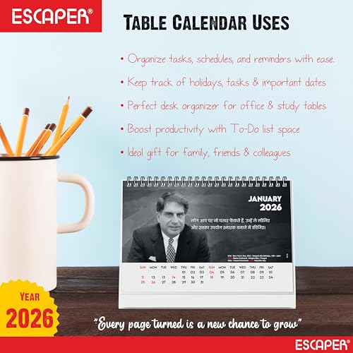 ESCAPER Inspirational 2026 Desk Calendar – Motivational Table Calendar Featuring International Famous Personalities, New Year Gift for Home & Office - Image 5
