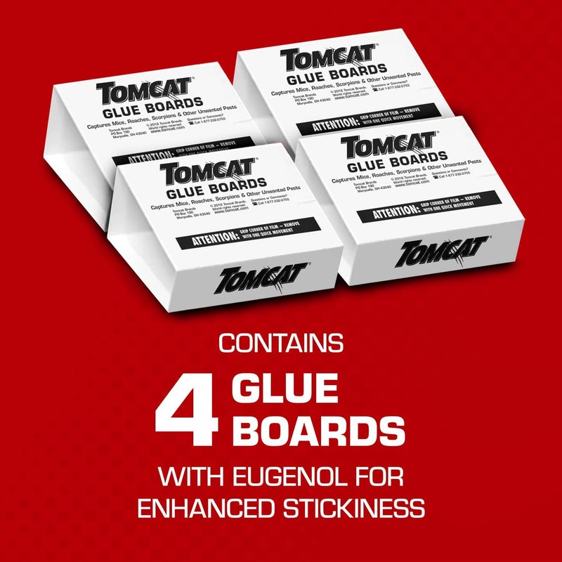 TOMCAT Glue Boards with Eugenol — Enhanced Stickiness for Mice, Cockroaches & Insects, Flat or Covered Use, Ready-To-Use, 4 Traps - Image 1