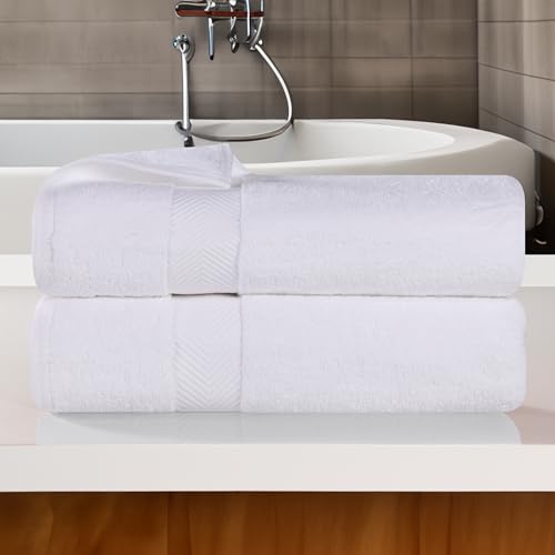 Superior Zero Twist 100% Cotton Bath Towels, Super Soft, Fluffy and Absorbent, Premium Quality Oversized Bath Towel Set of 2, White - Image 2
