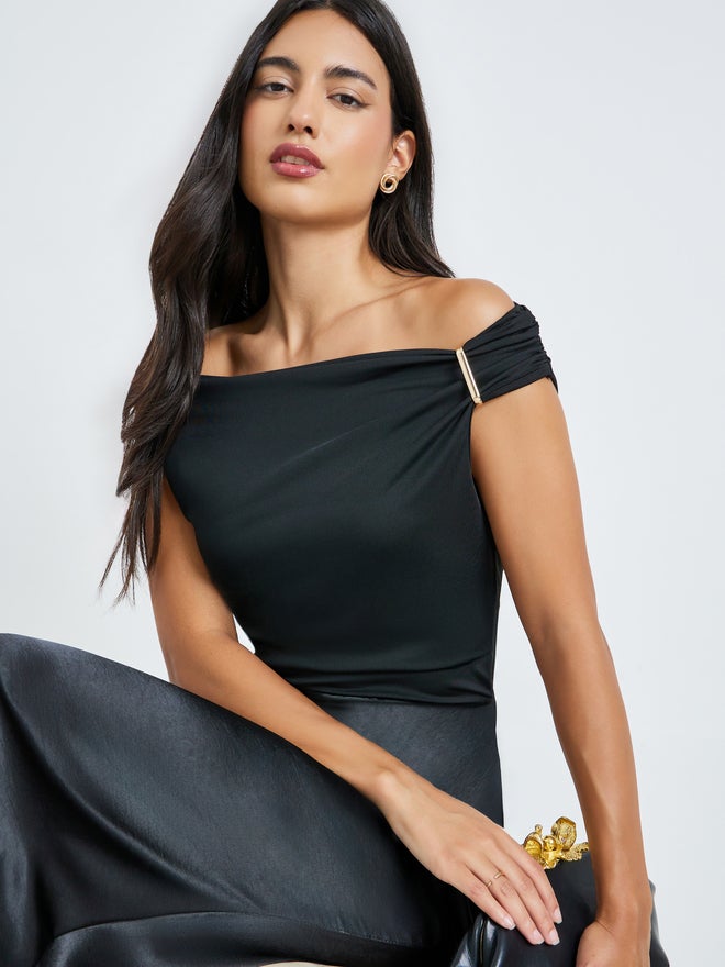 Styli Black Metallic Embellished Off-Shoulder Top - Image 3