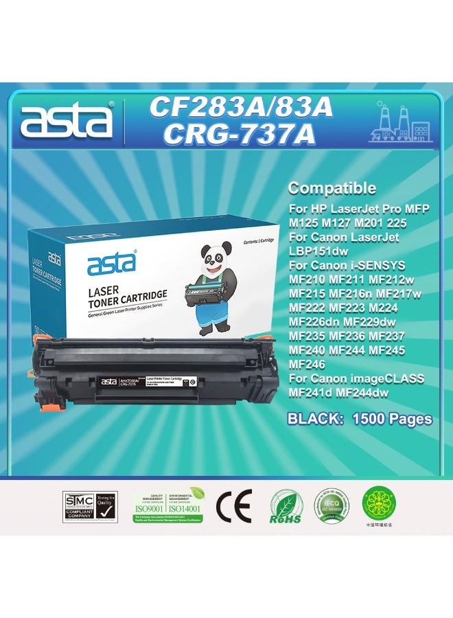 استا خرطوشة حبر عالمية ASTA CF283A 83A CRG737 متوافقة مع طابعات HP و Canon LaserJet Pro MFP M125 و M127 و M201 و M225 و LBP151dw و I-SENSYS MF210 و MF211 و MF212w و MF215 و MF216n و MF217w و MF222 و MF223 و M224 و MF226dn و MF229dw و MF235 و MF236 و MF237 و MF240 و MF244 و MF245 و MF246 و imageCLASS MF241d و MF244dw. مادة استهلاكية مكتبية بديلة CRG-737 CRG 737، تتميز بطباعة تدوم طويلاً. - Image 1