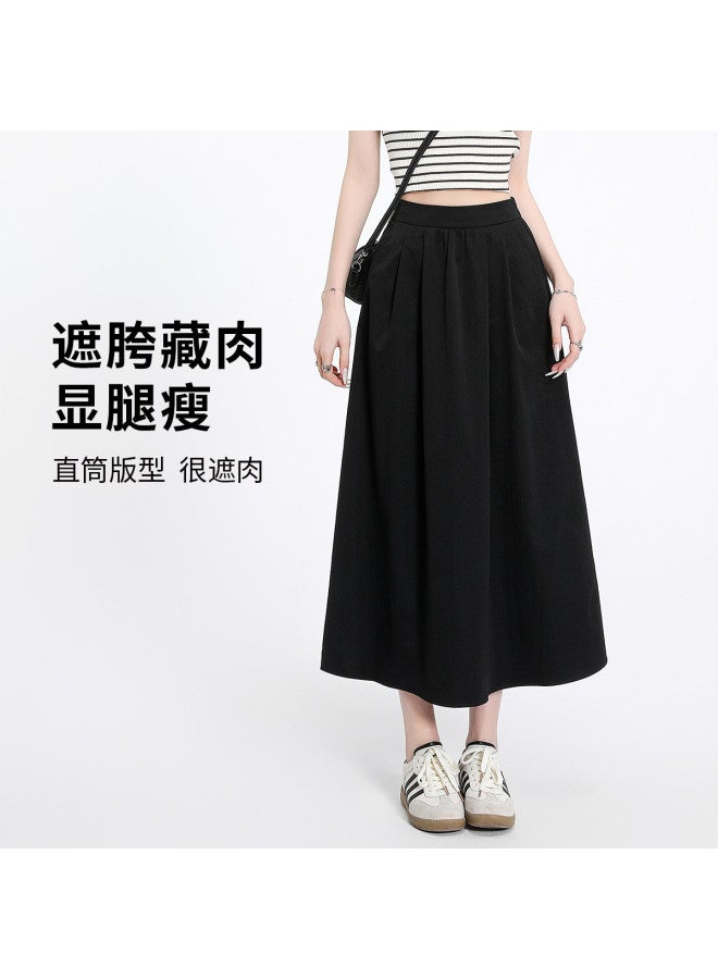 Hstyle Lightweight French Breathable Washed Cotton Skirt 2025 Summer Versatile Slimming Black & White Mini Skirt To Conceal Hips - Image 3