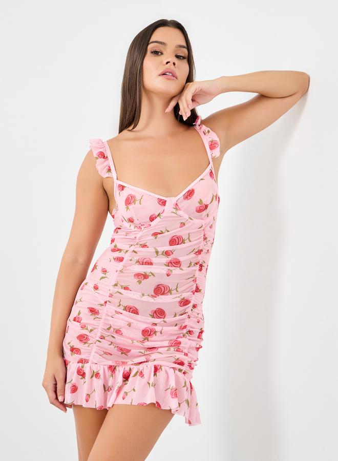 ستايلي طقم فستان سليب مزين بالزهور مع ثونغ - Image 1