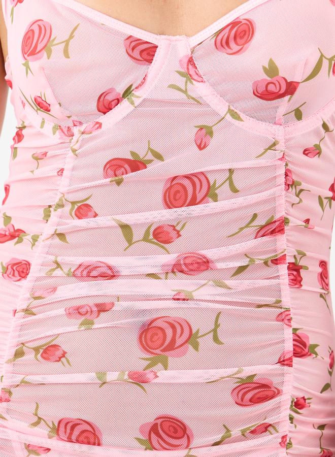 ستايلي طقم فستان سليب مزين بالزهور مع ثونغ - Image 3