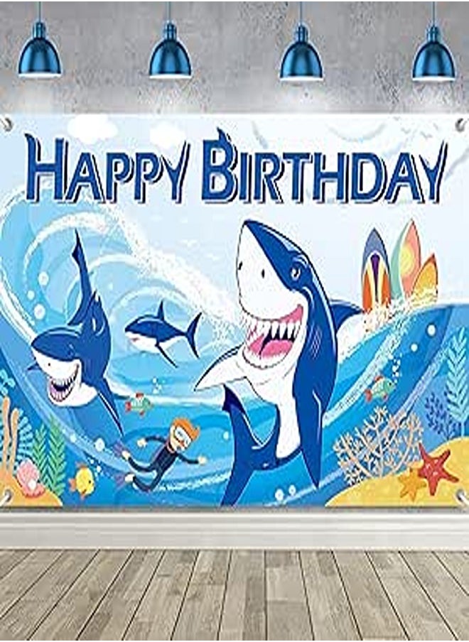 Shark Birthday Party Decorations Shark Under The Sea Theme Backdrop Shark Happy Birthday Banner Photo Background Party Supplies for Kids 6x4ft 