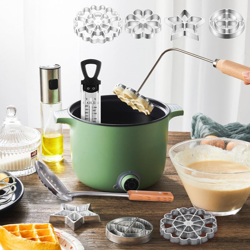 Ziliny 9 Pcs Rosettes Cooking Set Bunuelos Mold with Handle Rosette Iron Mold Mini Waffle Maker Baking Kit Funnel Cake Maker Achappam Mold with Traditional Waffle Iron for Chef Cooking Housewares Gift - Image 5
