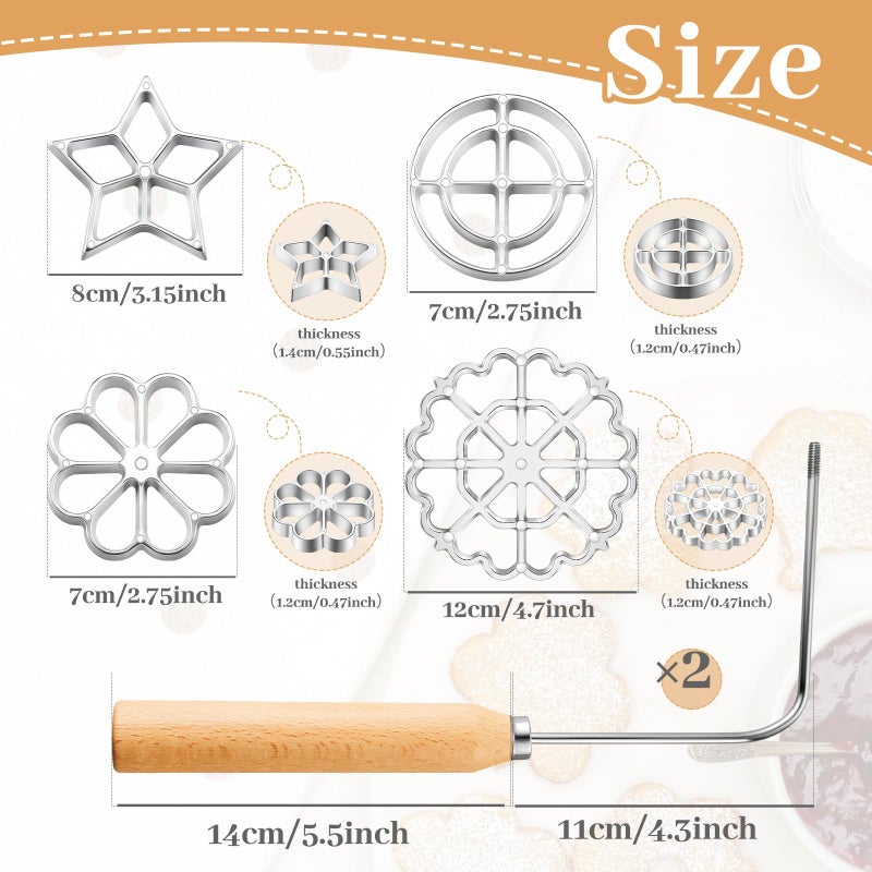 Ziliny 9 Pcs Rosettes Cooking Set Bunuelos Mold with Handle Rosette Iron Mold Mini Waffle Maker Baking Kit Funnel Cake Maker Achappam Mold with Traditional Waffle Iron for Chef Cooking Housewares Gift - Image 2
