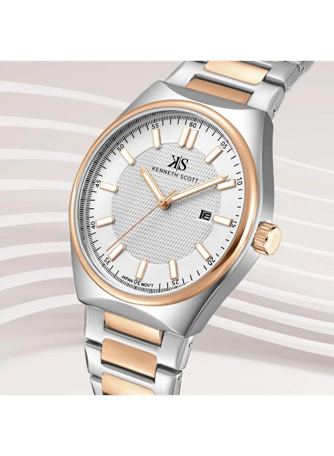 Kenneth Scott White Men's Stainless Steel Analog Watch K24016-KBKW - 42 mm for Men | Best Price UAE