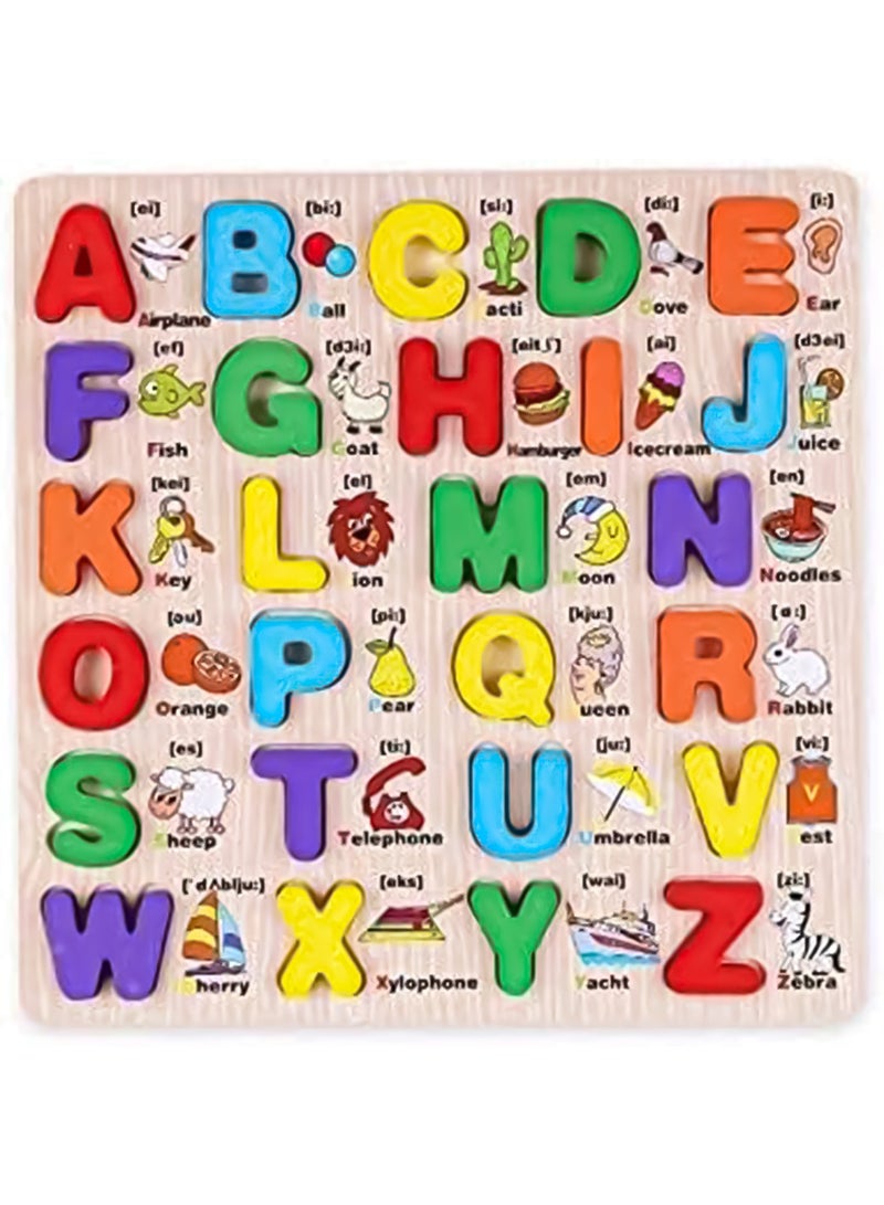 INFLUX Wooden Puzzle Toys – Educational Toys for Girls, Boys, Toddlers & Kids 1-5 | Wooden ABC Learning Board- Educational toy - Jigsaw Puzzles - English Alphabets learning for boys and girls - Image 1