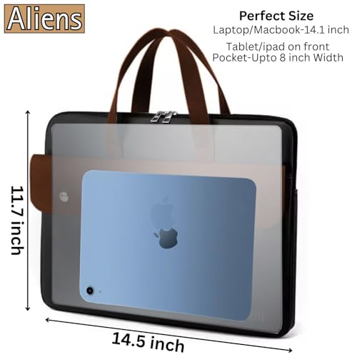 Aliens 14.1" Premium Vegan Leather Laptop Sleeve/Case Cover Bag, Padded Laptop Compartment Office Handbag for MacBook air/pro, Dell, Lenovo, Acer, Asus, Notebook, Tablet, ipad-BLK - Image 3