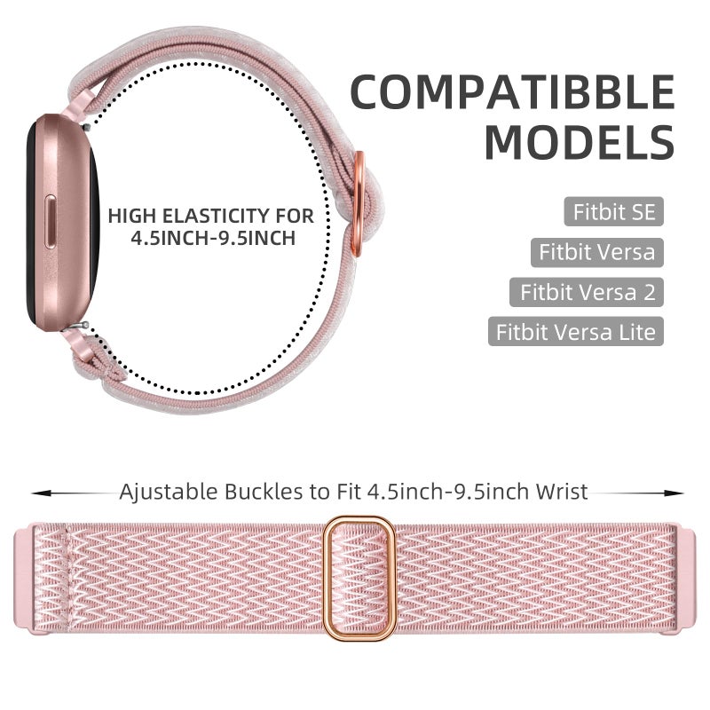 DaQin Elastic Sport Nylon Band Compatible with Fitbit Versa 2 Watch Bands Women Men, 5 Pack Adjustable Stretchy Solo Loop Wristband for Versa/Versa Lite/SE/Fitbit Versa 2 Bands Women of Smartwatch - Image 2