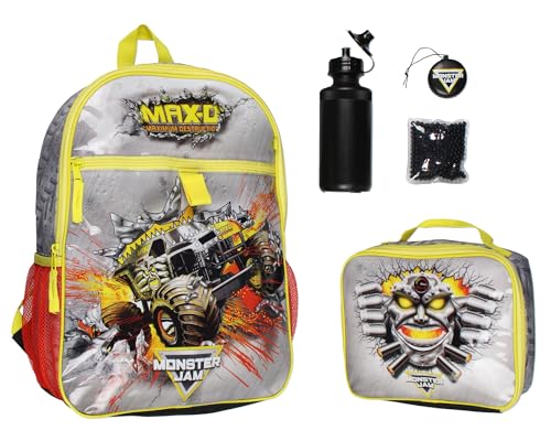 INTIMO Monster Jam MAX-D Monster Truck 5 PC Backpack Lunch Box Water Bottle Icepack Charm - Image 1