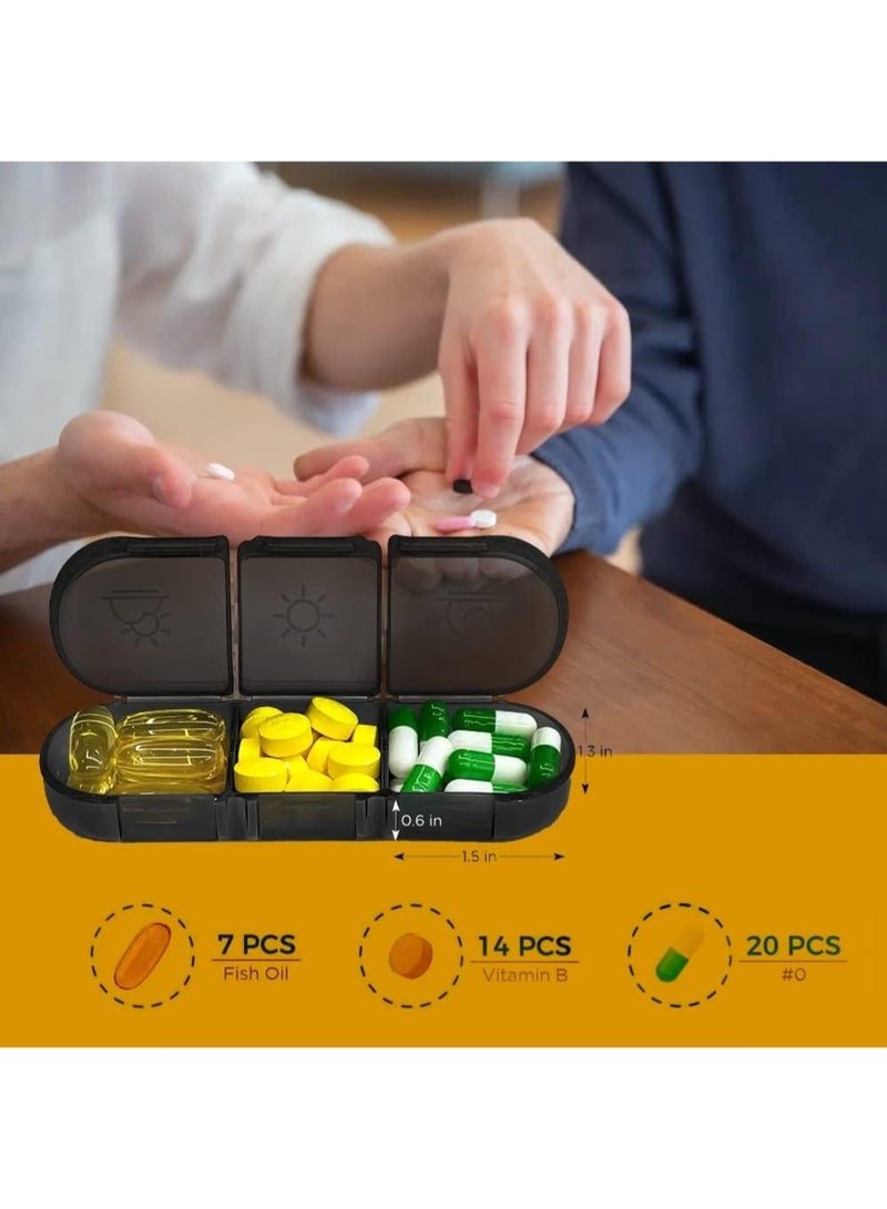 ZedAura Portable Pill Organizer 3 Times in Day for 1 Week - Light-Proof for Travel, Daily Use, Portable Pill Box - Case for Multi Vitamins, Pills, Medicine, Fish Oils, Supplements (Black) - Image 2