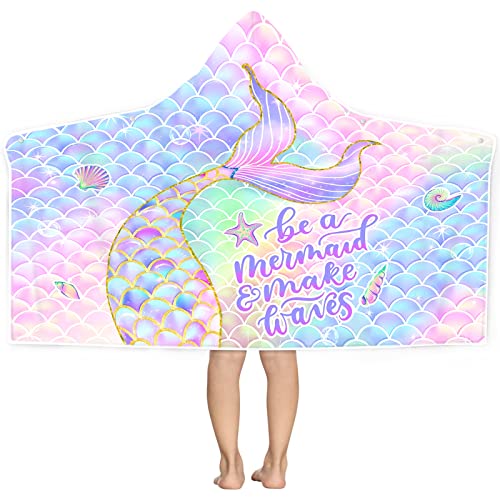 Bonsai Tree Mermaid Beach Towel Mermaid Tail Towel for Girls with Hood Kids Bath Hooded Poncho 30 x 50 Pink Scales Microfiber Absorbent Soft Bath Poncho Bathrobe for Swin Pool