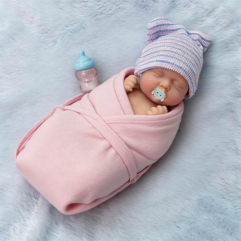 Mire & Mire 7 inch Boy Miniature Sleeping Full Silicone Mini Baby Dolls with Feeding Accessory Lifelike Baby Doll Soft Realistic Baby Doll - Image 2
