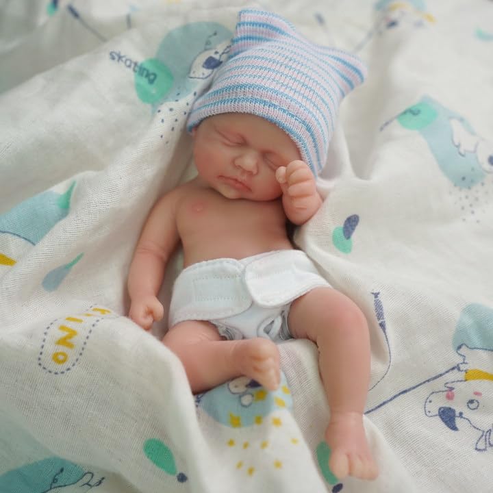 Mire & Mire 7 inch Boy Miniature Sleeping Full Silicone Mini Baby Dolls with Feeding Accessory Lifelike Baby Doll Soft Realistic Baby Doll - Image 4