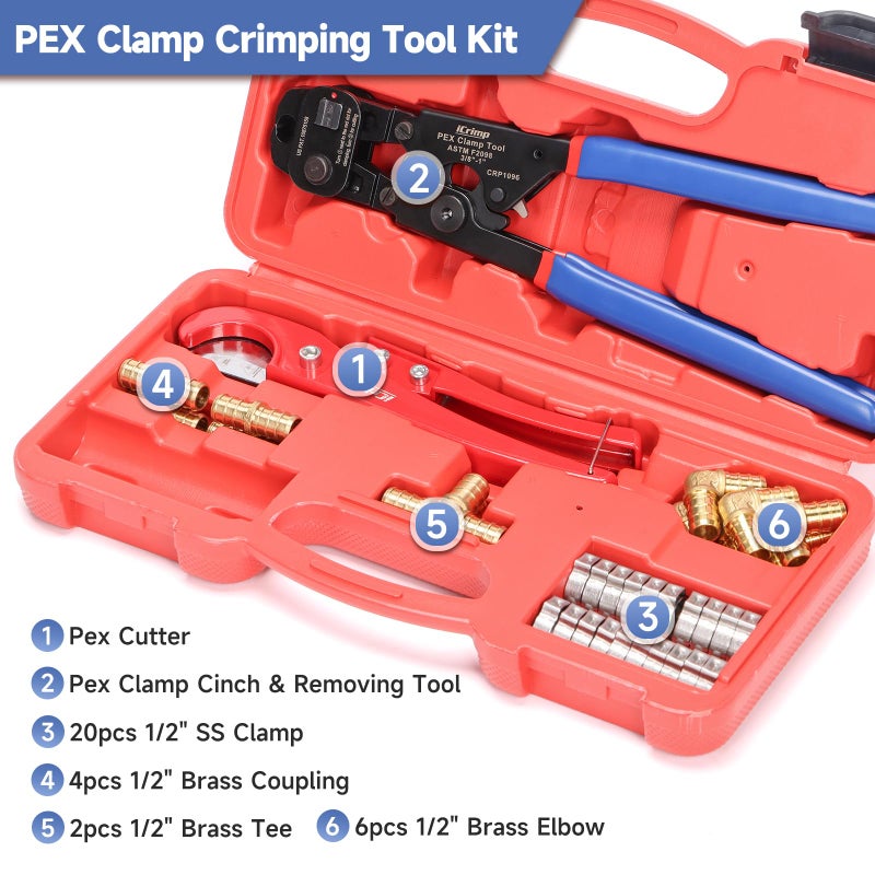 iCRIMP Ratchet Cinch Tool with Removing Function for 3/8 to 1-inch Stainless Steel Clamps and 20pcs 1/2-inch PEX Clamps and 12pcs 1/2-inch Pex Fittings - Image 2
