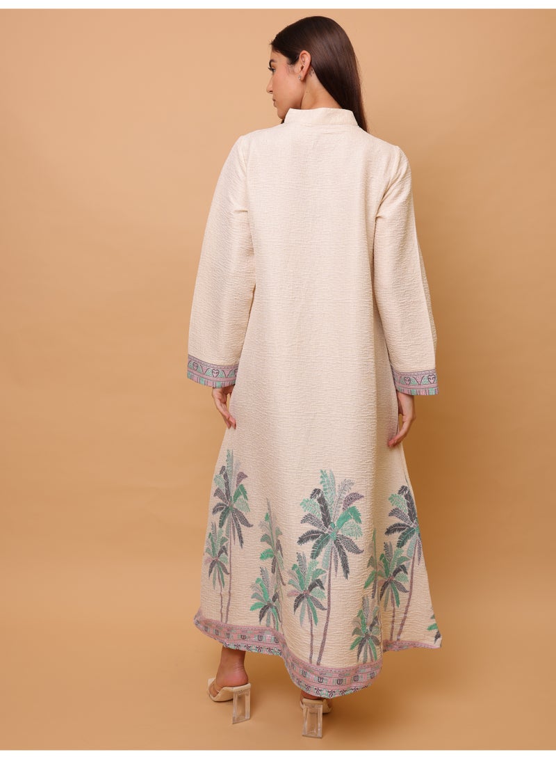 IKKXA Elegant Printed Jalabiya Palms Design IK6024 Green - Image 4