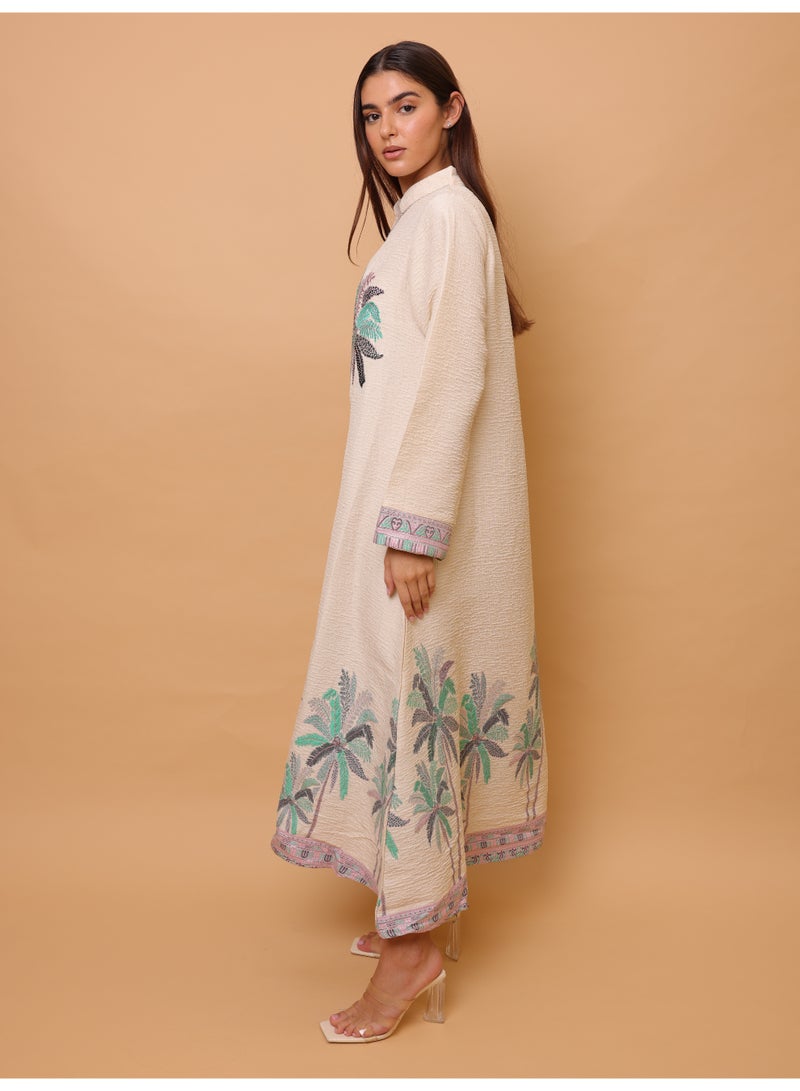 IKKXA Elegant Printed Jalabiya Palms Design IK6024 Green - Image 3