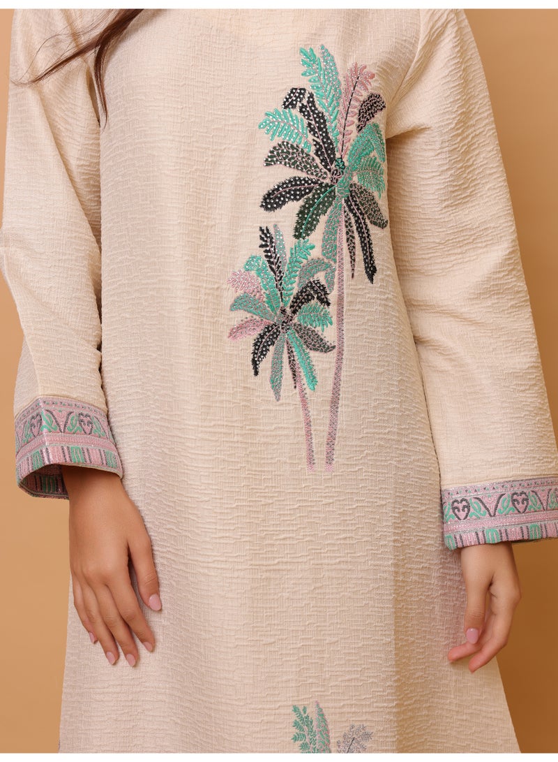 IKKXA Elegant Printed Jalabiya Palms Design IK6024 Green - Image 2