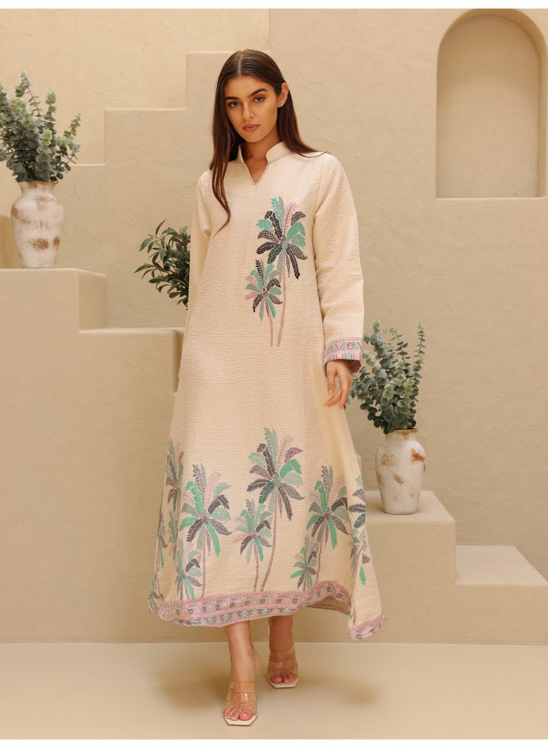 IKKXA Elegant Printed Jalabiya Palms Design IK6024 Green - Image 1