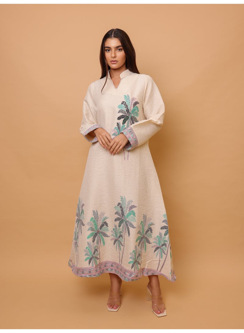 IKKXA Elegant Printed Jalabiya Palms Design IK6024 Green - Image 5