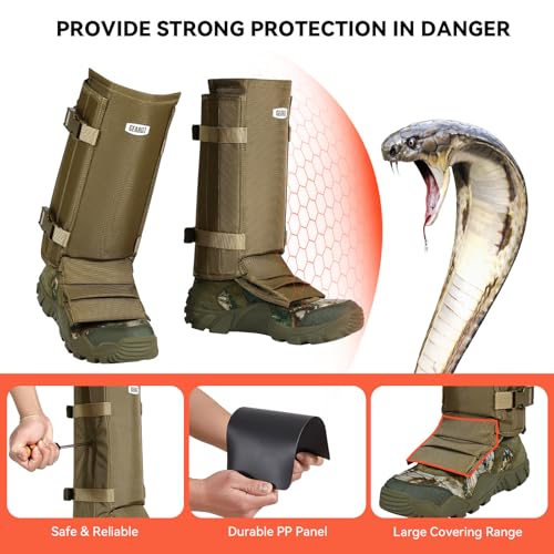GearOZ Snake Gaiters Snake Chaps, Waterproof Lower Legs Snake Guards, Snake Bite Protective Gaiters, Anti-Snake Boots for Men/Women, Adjustable Size for Hunting/Hiking/Farm Working, Khaki - Image 3
