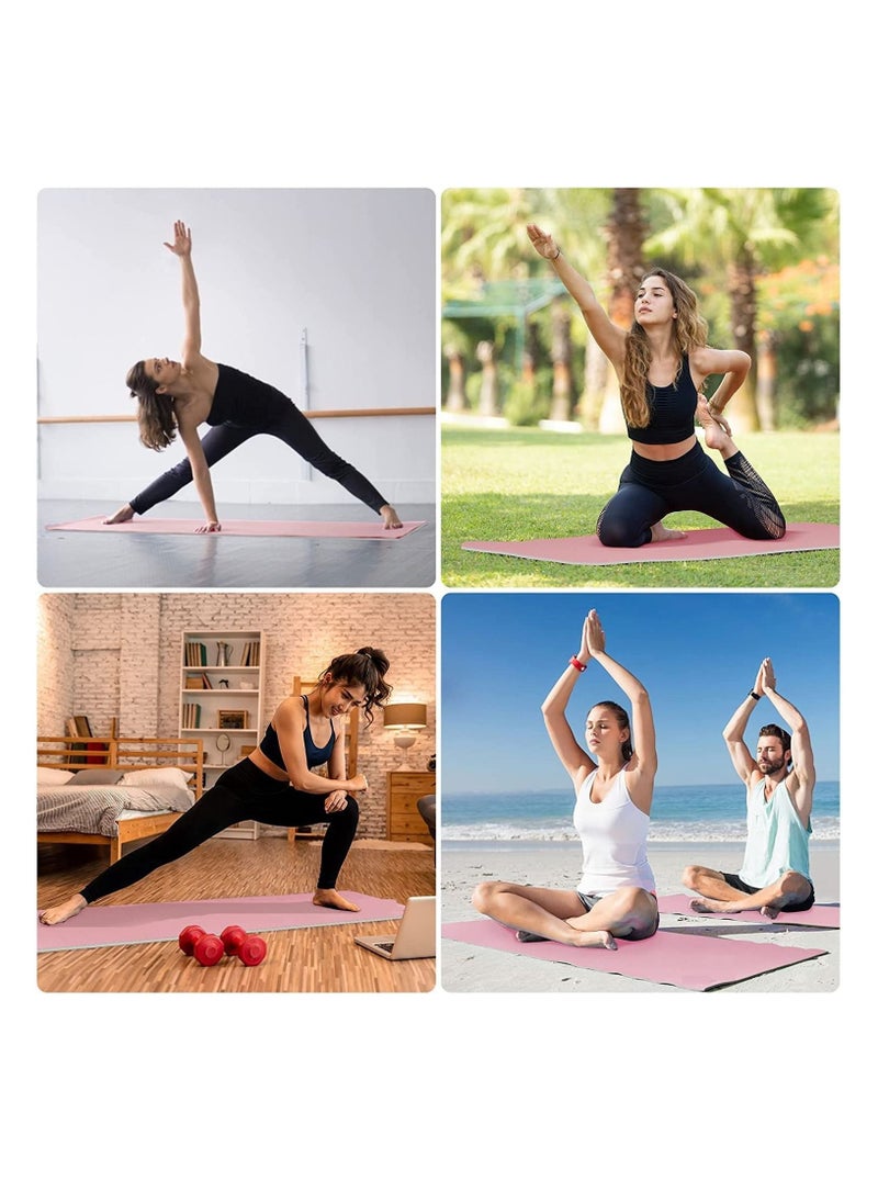 MahMir - Yoga Mat Anti-Slip Exercise Mat With Carrying Bag Fitness Mat For Pilates 183Cm*61Cm*6Mm Thickness For Woman Man Beginners Pink + Light Grey - Image 1