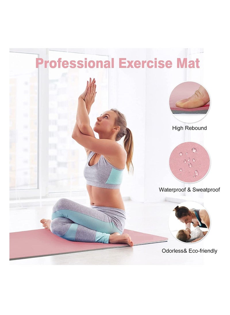 MahMir Yoga Mat Anti-Slip Exercise Mat With Carrying Bag Fitness Mat For Pilates 183Cm*61Cm*6Mm Thickness For Woman Man Beginners Pink + Light Grey  - Image 5