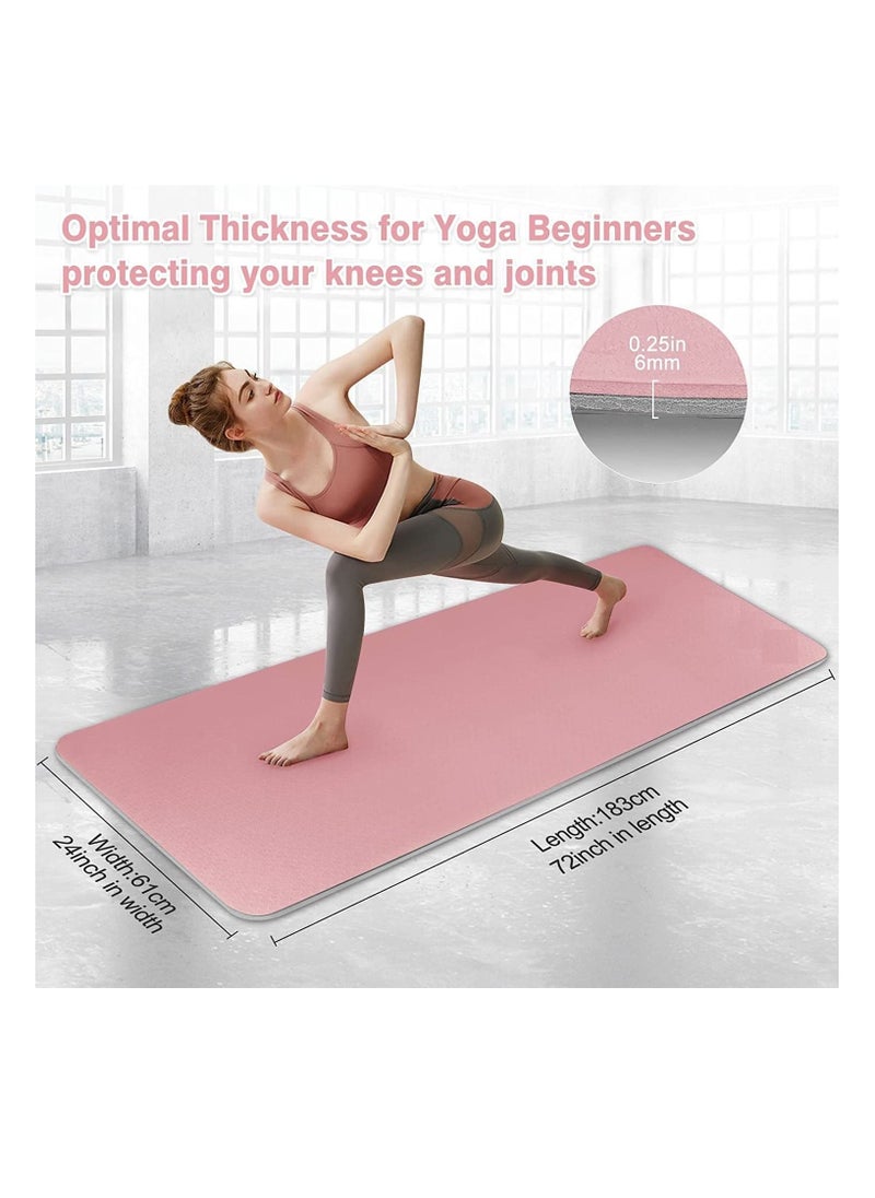 MahMir Yoga Mat Anti-Slip Exercise Mat With Carrying Bag Fitness Mat For Pilates 183Cm*61Cm*6Mm Thickness For Woman Man Beginners Pink + Light Grey  - Image 2