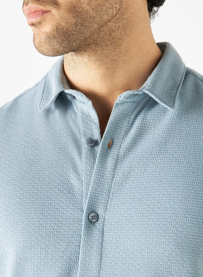 Iconic Iconic Textured Shirt with Spread Collar and Short Sleeves
