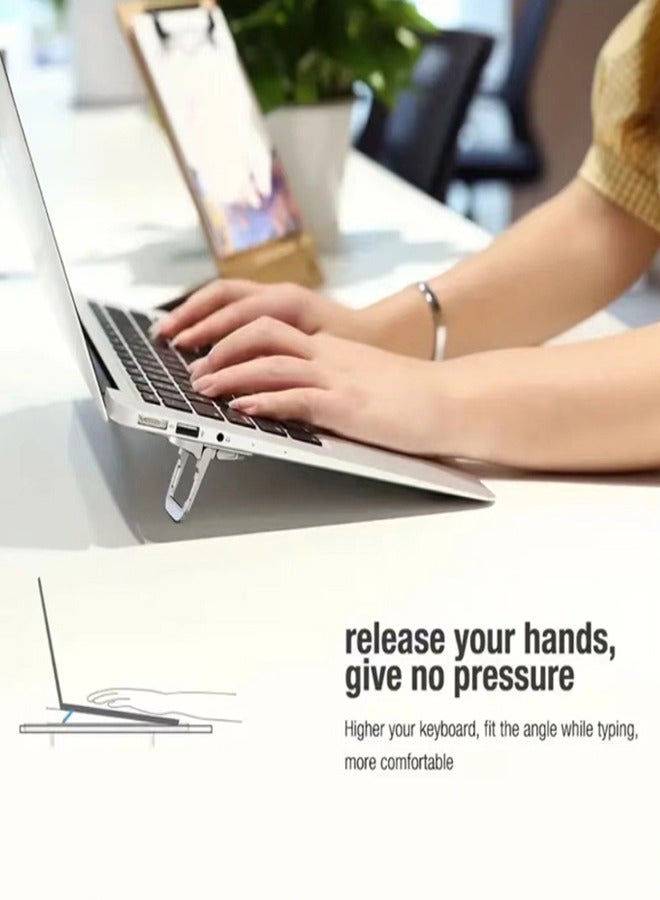 2PCS Zinc Alloy Mini Silver Foldable Laptop Stand, Portable Computer Keyboard Riser with 2 Adjustable Angles, Self-Adhesive Invisible Notebook Stand and Keyboard Lift for Desk - Image 3