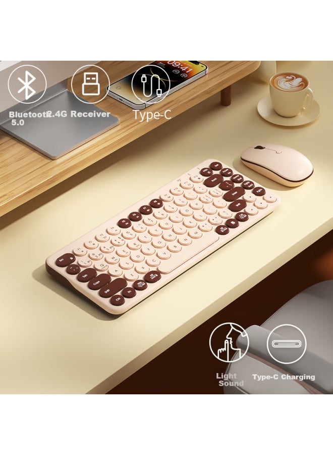 B.O.W Airworld Mk397Dl Wireless Bluetooth Dual-Mode Rechargeable Keyboard Mouse Combo Silent Thin Ipad Tablet Mobile Office Notebook Desktop Universal Milk Coffee Color - Image 2