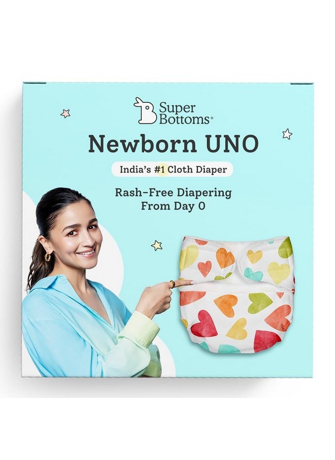 Superbottoms Newborn Uno Cloth Diaper - Reusable And Washable Cloth Diaper For Newborn Babies From 0-3 Months(0-7 Kg)|Softest And Safest Cloth Diapers With Dry Feel Magic Pad(Baby Hearts),2 Count  - Image 1