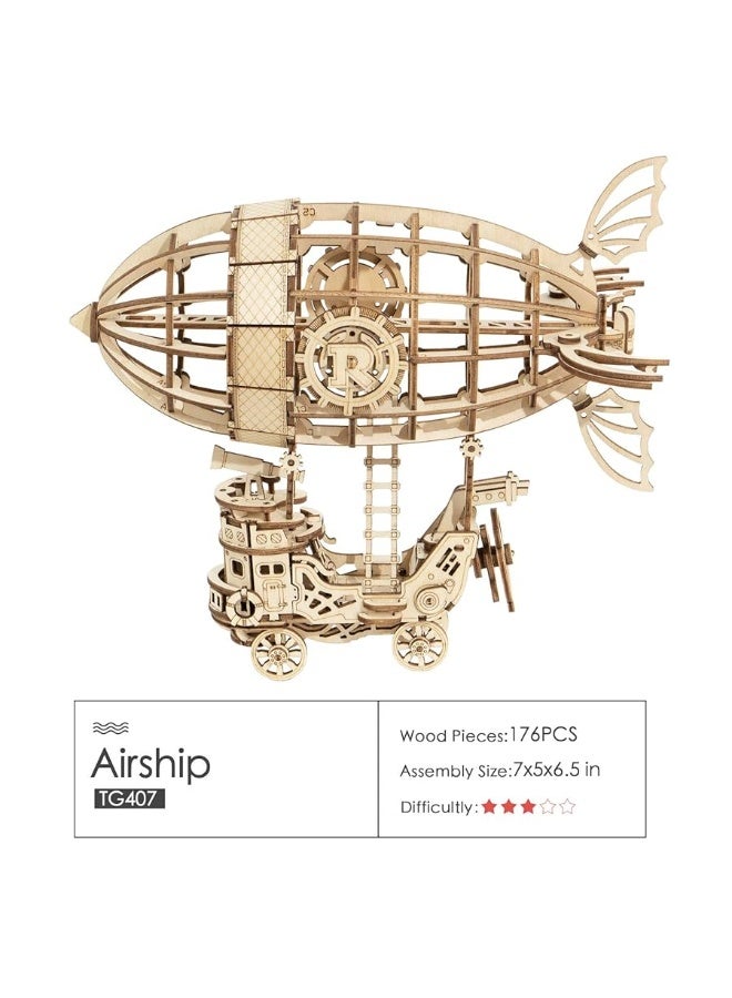 Rolife Rolife 3D Wooden Puzzle Airship for Kids, Wooden Airship Model for Adults Model Building Kit, Educational Brain Teaser for Adults to Build, for Kids Ages 8-10 (Airship/7.1in*5in*6.5in) - Image 1