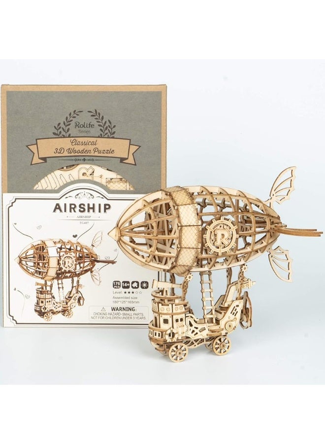 Rolife Rolife 3D Wooden Puzzle Airship for Kids, Wooden Airship Model for Adults Model Building Kit, Educational Brain Teaser for Adults to Build, for Kids Ages 8-10 (Airship/7.1in*5in*6.5in) - Image 4