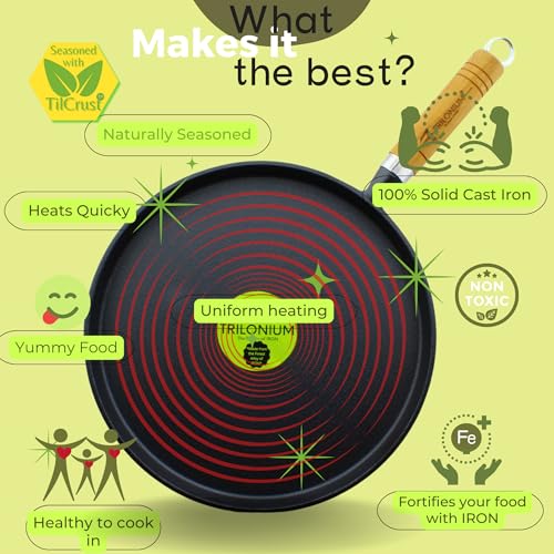TRILONIUM Unicorn Wht10 Pre-Seasoned Cast Iron Tawa 26 Cms, Weighs 1.5 Kgs, Black - Image 5