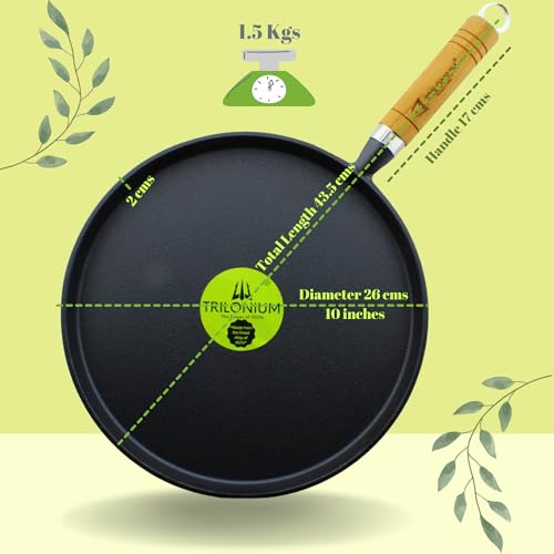 TRILONIUM Unicorn Wht10 Pre-Seasoned Cast Iron Tawa 26 Cms, Weighs 1.5 Kgs, Black - Image 2