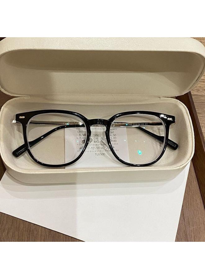 Generic Large Black Frame Tide Large Frame Glasses Women's High-level Sense Plain-fit Artifact Anti-blue Light Tea Face Showing Small Eyes Frame 