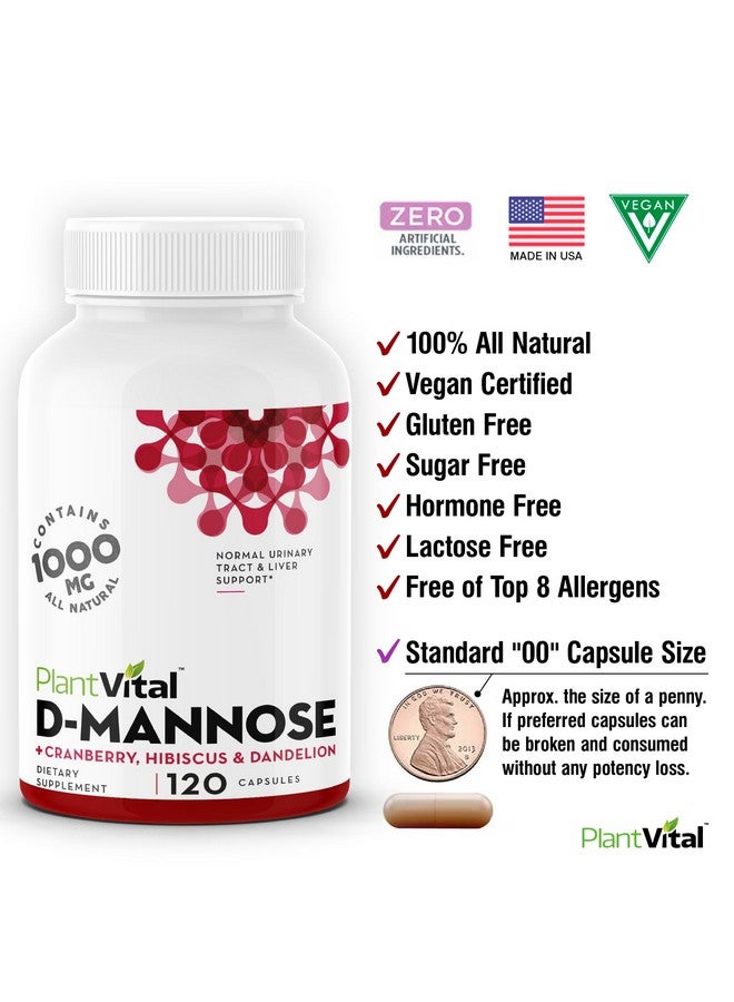 Plantvital D Mannose Capsules with Cranberry - D-mannose 1000mg Capsules - High Potency for Bladder, Kidney and Urinary Tract Support. Cranberry Powder with Hibiscus and Dandelion. 2 Months Supply - Image 2
